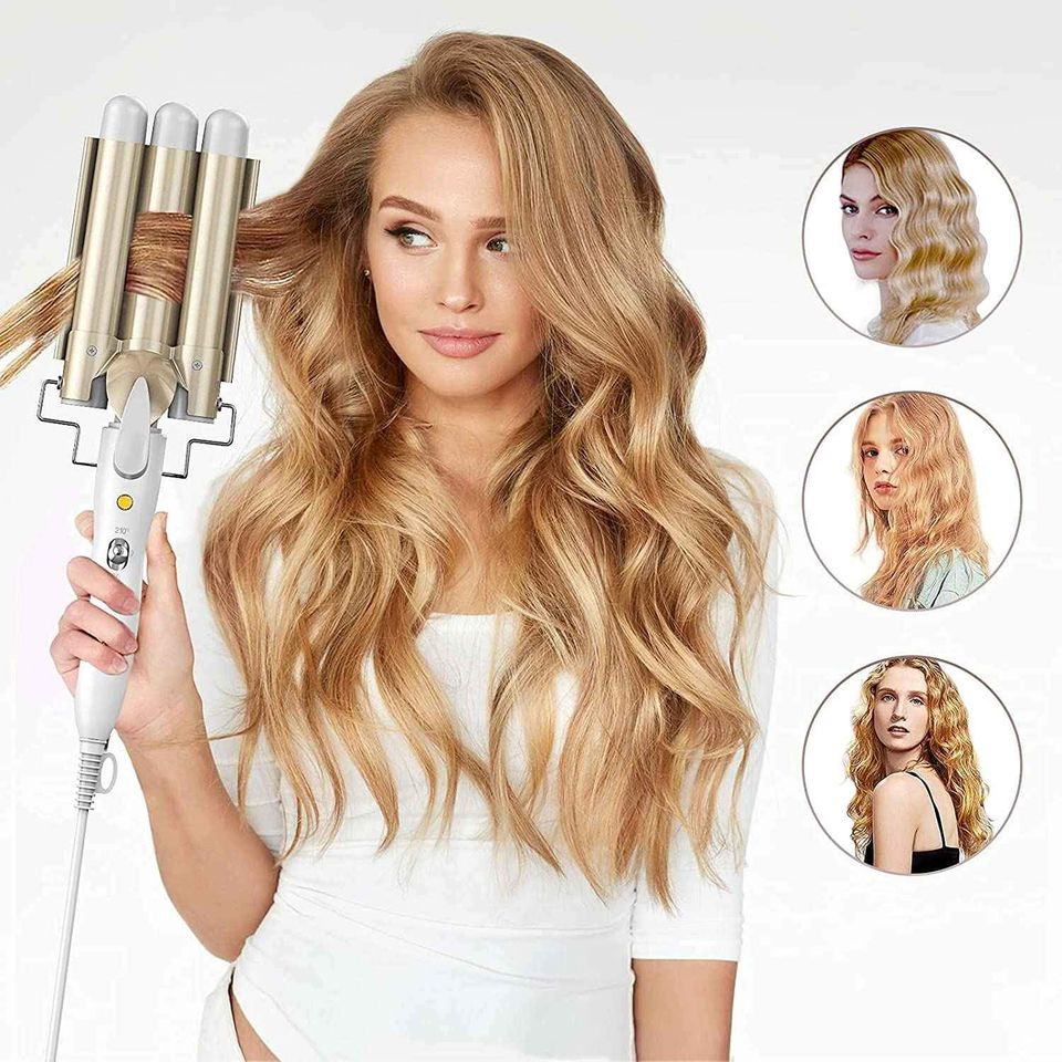 Beauty Hair Curling Iron Wand, 3 Barrels 1 Inch Ceramic Tourmaline Coating Hair Crimper