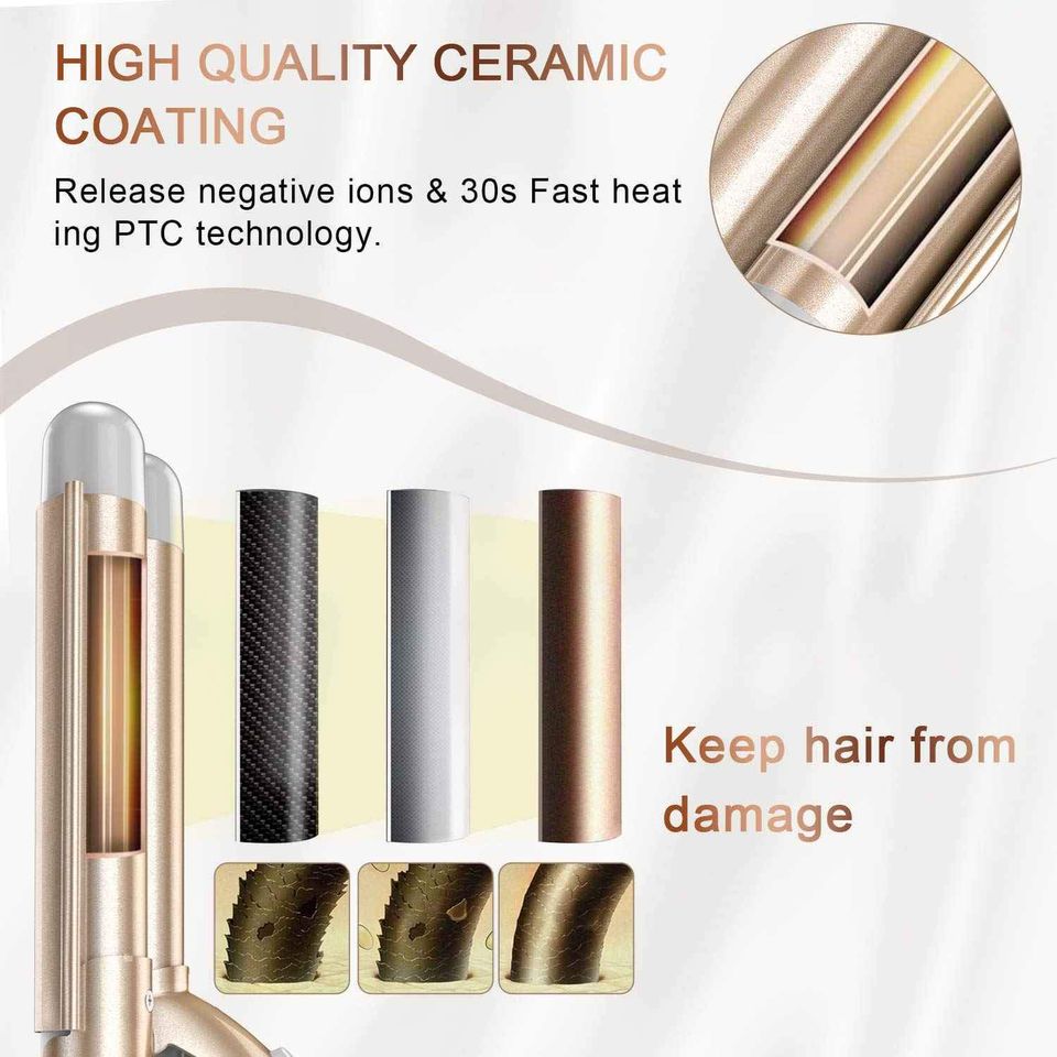 Beauty Hair Curling Iron Wand, 3 Barrels 1 Inch Ceramic Tourmaline Coating Hair Crimper