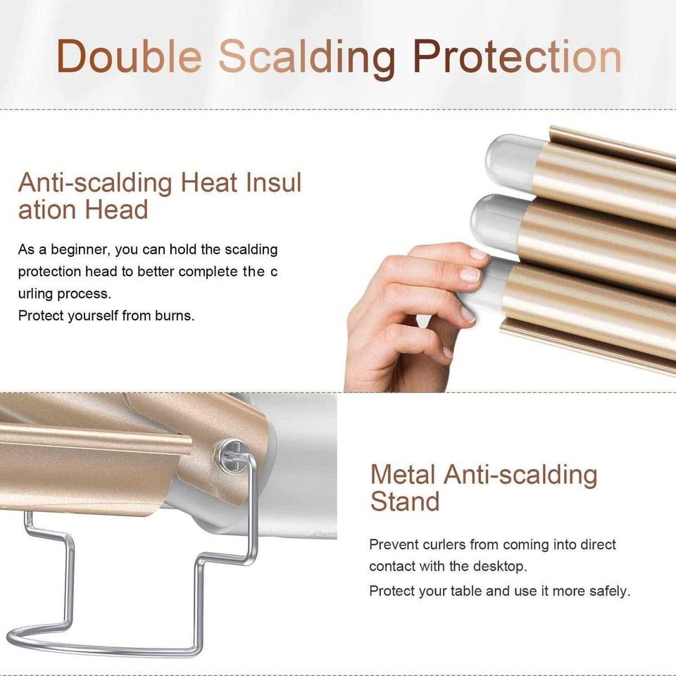 Beauty Hair Curling Iron Wand, 3 Barrels 1 Inch Ceramic Tourmaline Coating Hair Crimper