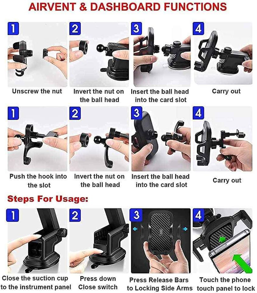 360 Degrees Universal Multi Attachment Phone Holder for Cars Mobile Vehicles