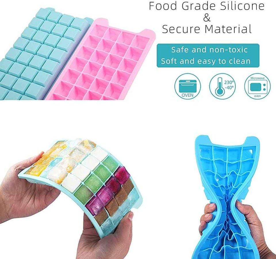 3 Pack Silicone Ice Cube Trays with Lid (Teal, Blue, Pink)