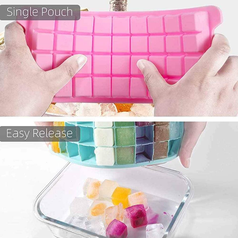 3 Pack Silicone Ice Cube Trays with Lid (Teal, Blue, Pink)