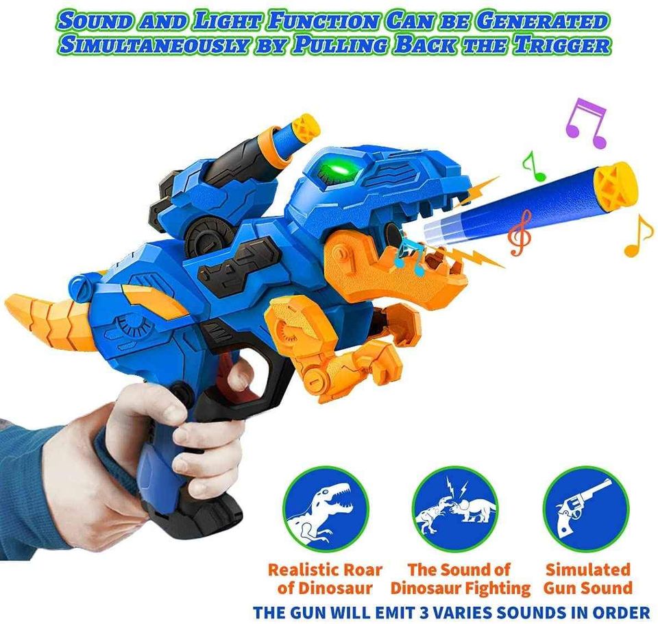 Dino Toy Gun 2 Pack Electric Blaster Soft Foam Dart Bullets Guns Toy for Ages 4+