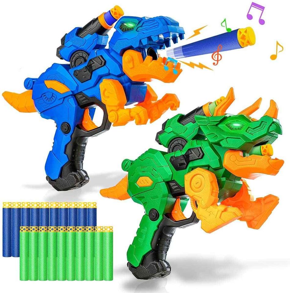Dino Toy Gun 2 Pack Electric Blaster Soft Foam Dart Bullets Guns Toy for Ages 4+