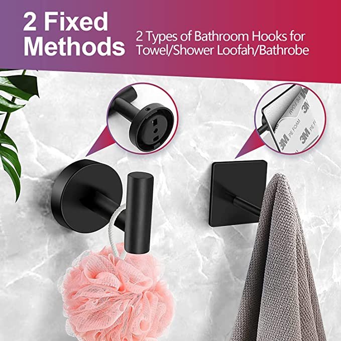 Bathroom Towel Bar, Toilet Paper Holder, Accessory Set Towel Hooks Set Matte Black SUS304