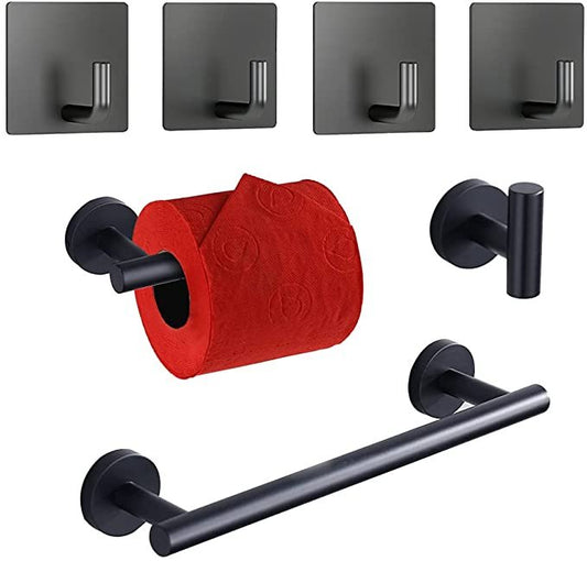 Bathroom Towel Bar, Toilet Paper Holder, Accessory Set Towel Hooks Set Matte Black SUS304