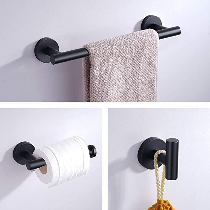 Bathroom Towel Bar, Toilet Paper Holder, Accessory Set Towel Hooks Set Matte Black SUS304
