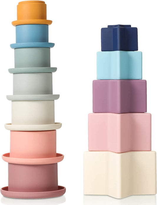 2 Sets Stacking Cups Toy and Nesting Stars Toy, Nesting Cup Montessori Stacking Toy