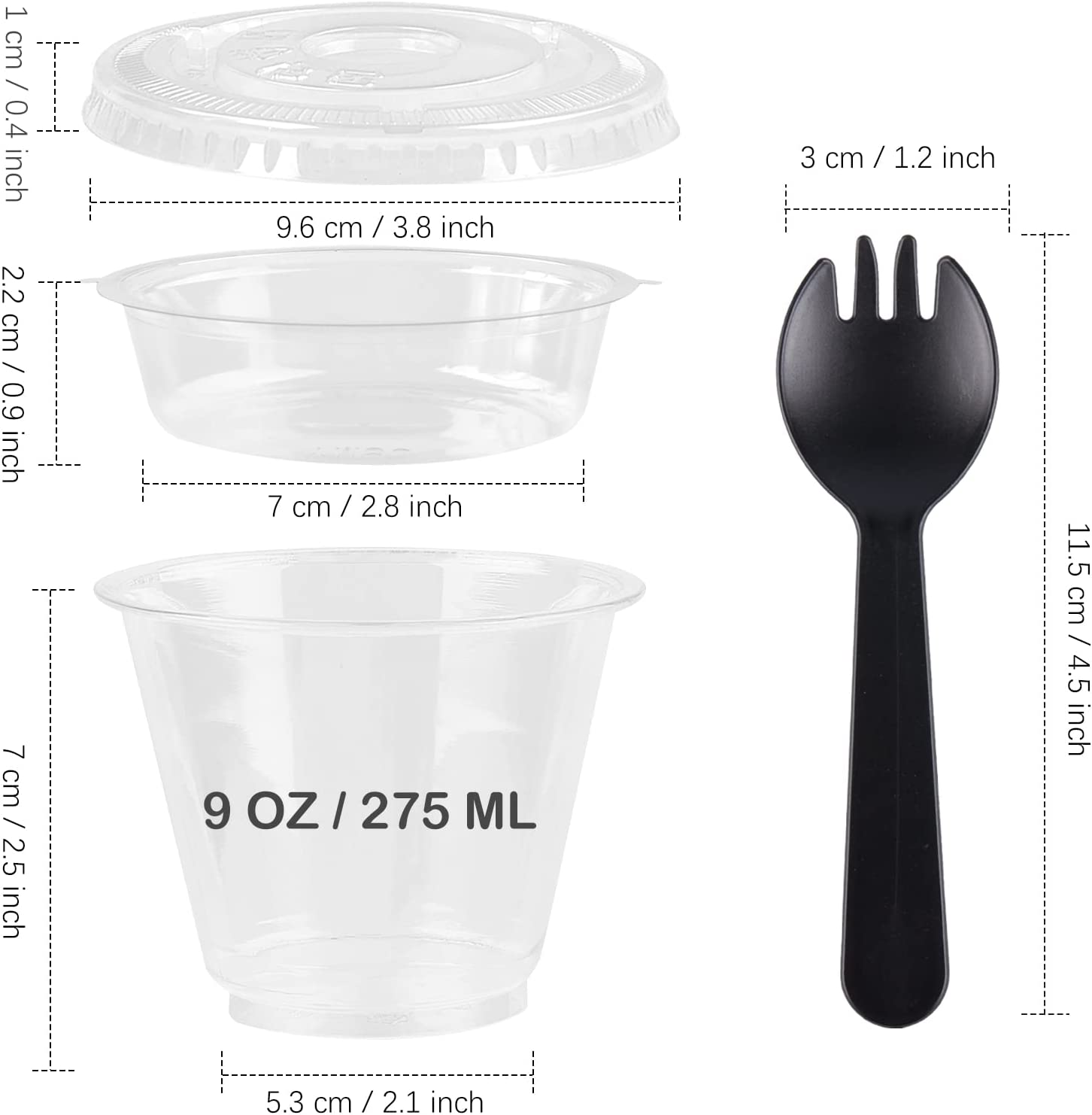 50 Pack 9 oz Plastic Clear Dessert Cups with Dome Lids No Hole Disposable Snack Bowls
