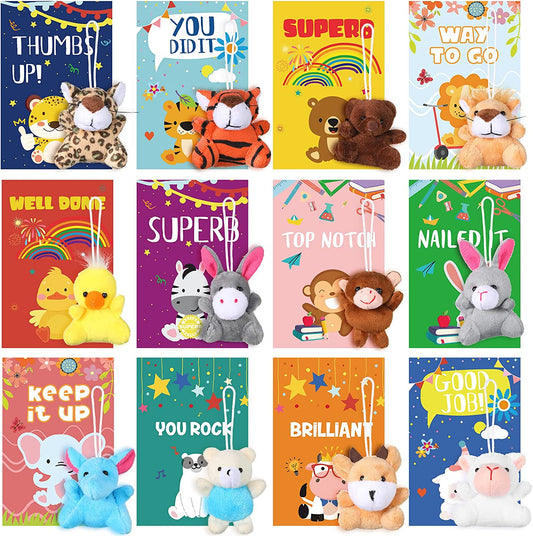 48 Pcs Mini Animal Plush Toy Incentive Reward Card Set for Kids