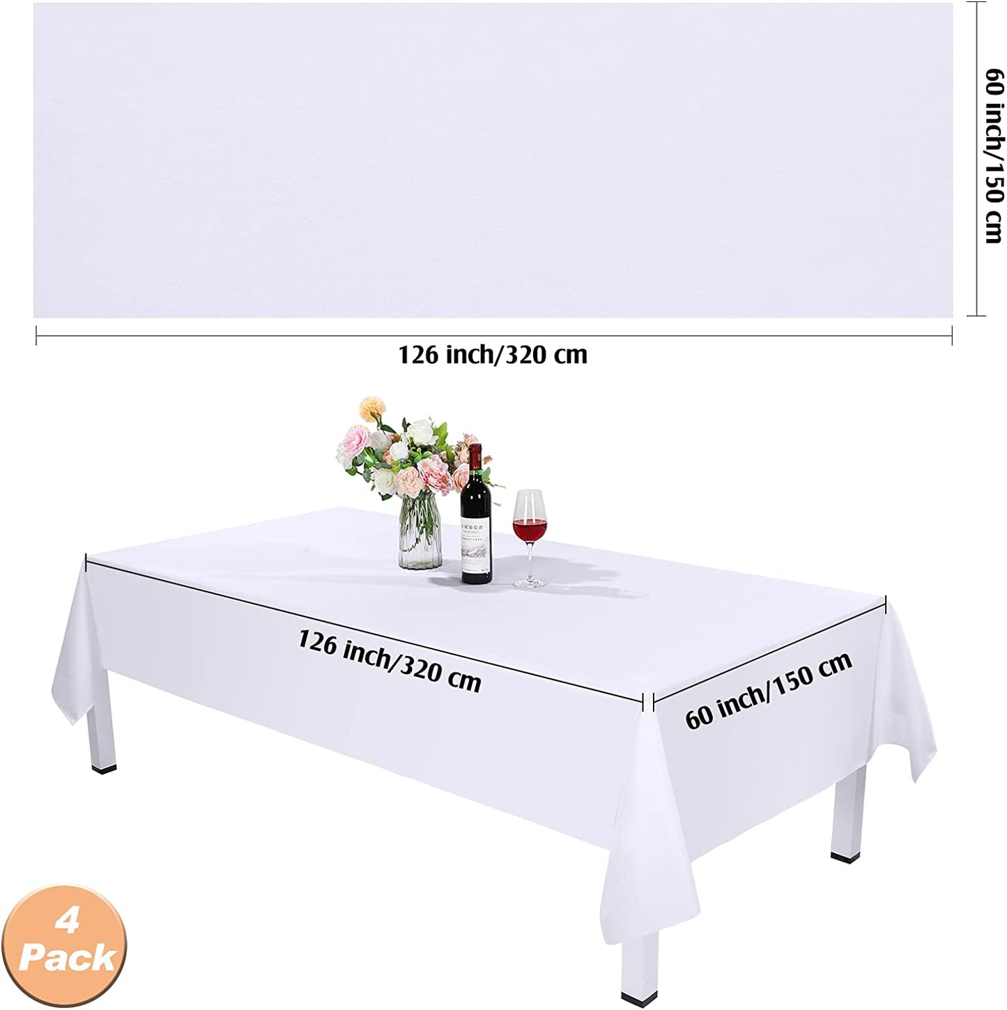 White Rectangle Tablecloth 60 x 126 Inch Stain and Wrinkle Resistant Washable Table Cover Birthday Wedding Banquet Table Decorations