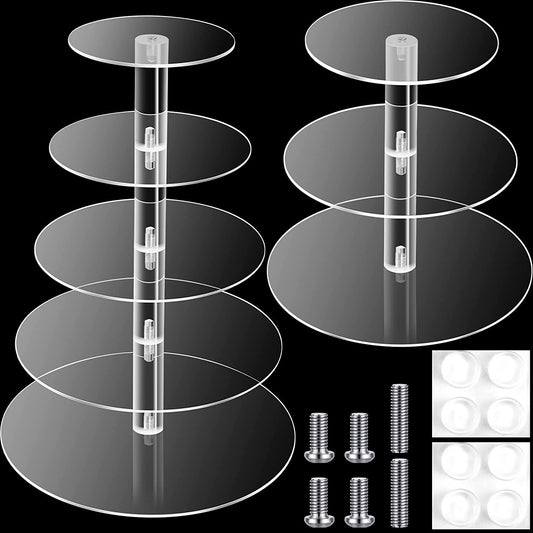 3 Tier and 5 Acrylic Cupcake Stand Clear Display Holder Tower Cookie Candy Dessert Stands Tiered Cake Round Tray Serving for Party