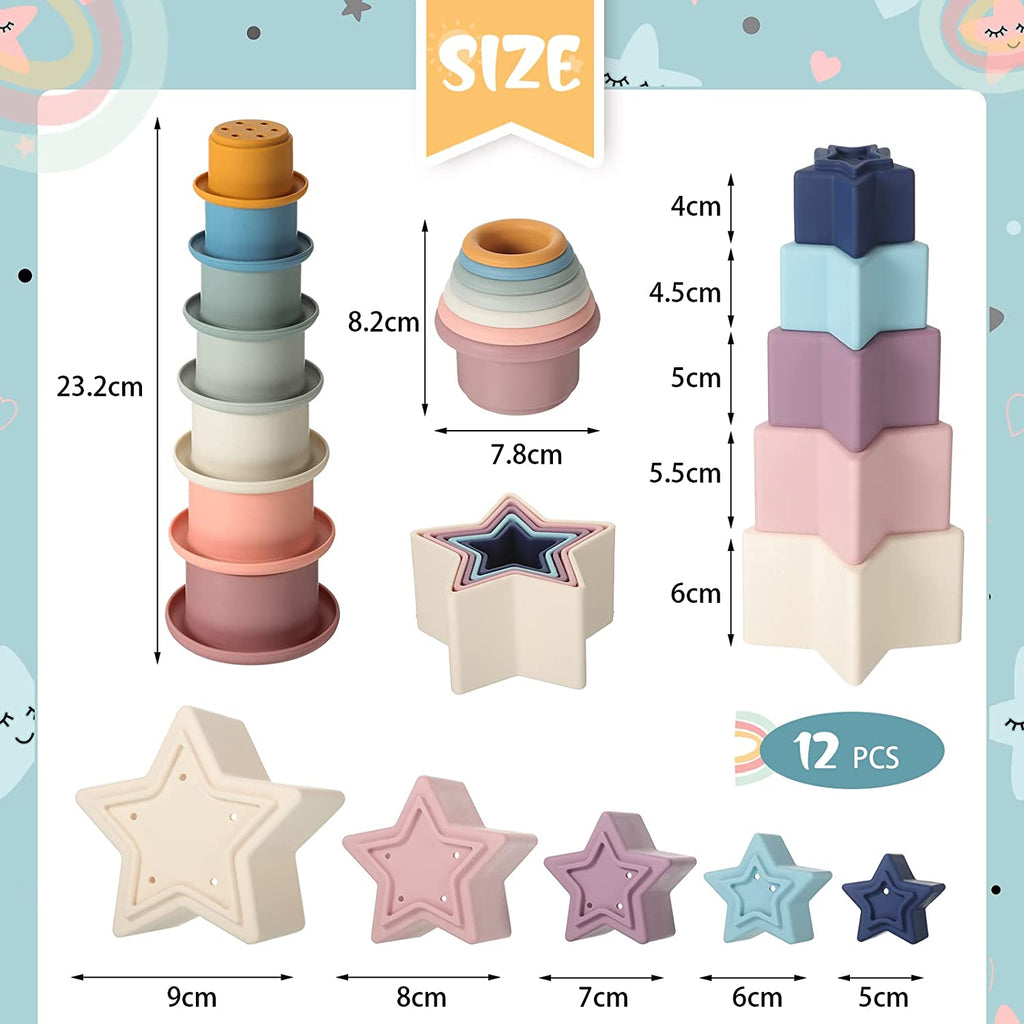 2 Sets Stacking Cups Toy and Nesting Stars Toy, Nesting Cup Montessori Stacking Toy