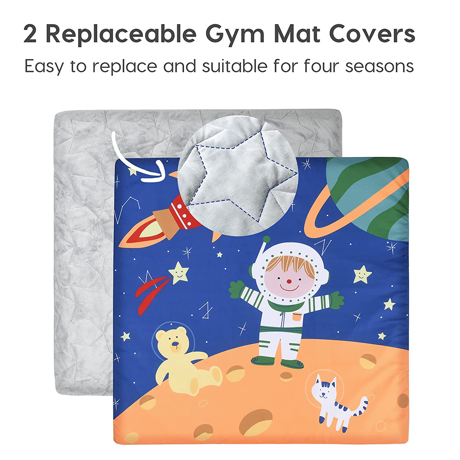Baby Play Gym Mat, 2 Replaceable Washable Covers Baby Activity Play Mat with 8 Toys, Visual, Hearing, Touch, Cognitive Development for Baby