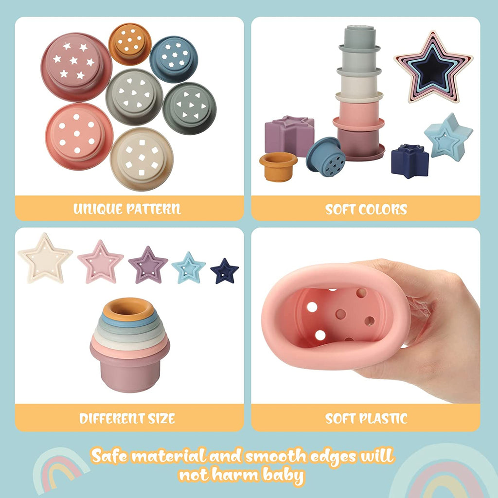 2 Sets Stacking Cups Toy and Nesting Stars Toy, Nesting Cup Montessori Stacking Toy