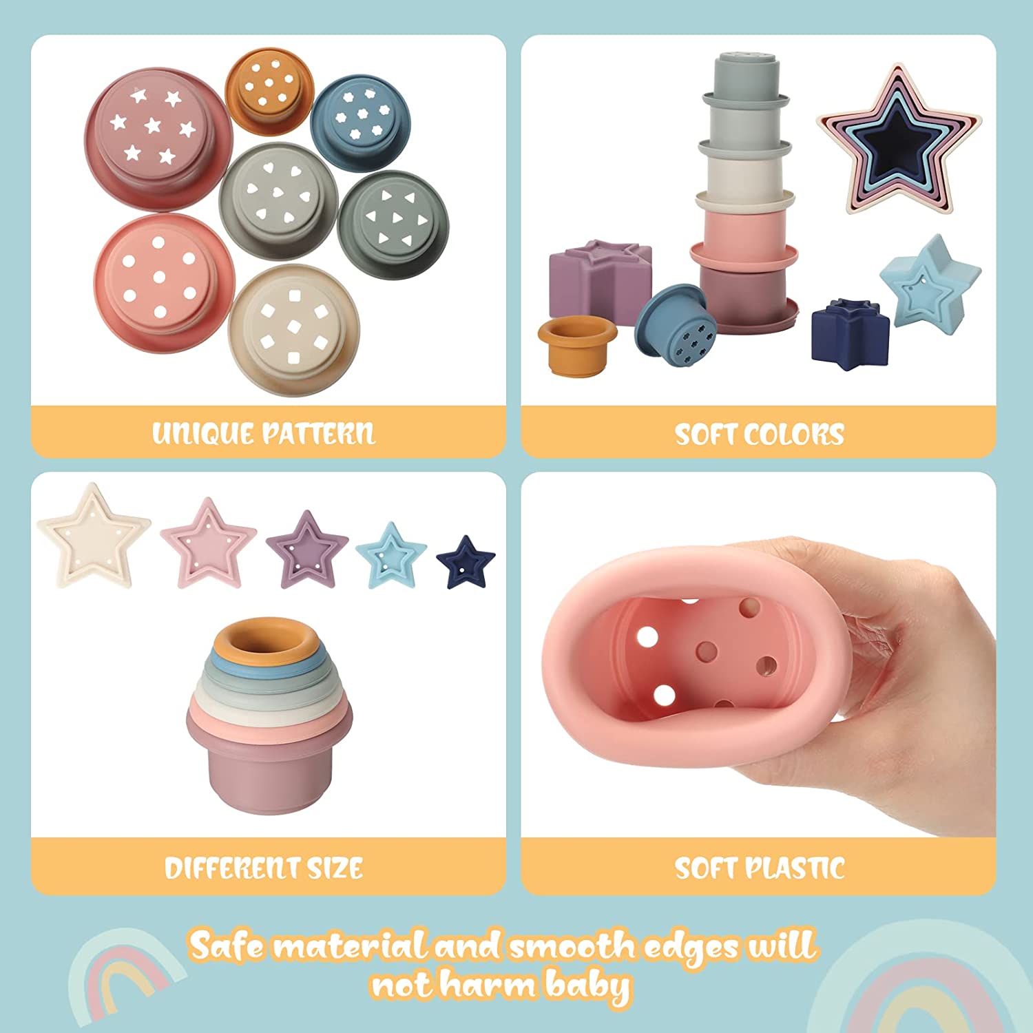 2 Sets Stacking Cups Toy and Nesting Stars Toy, Nesting Cup Montessori Stacking Toy