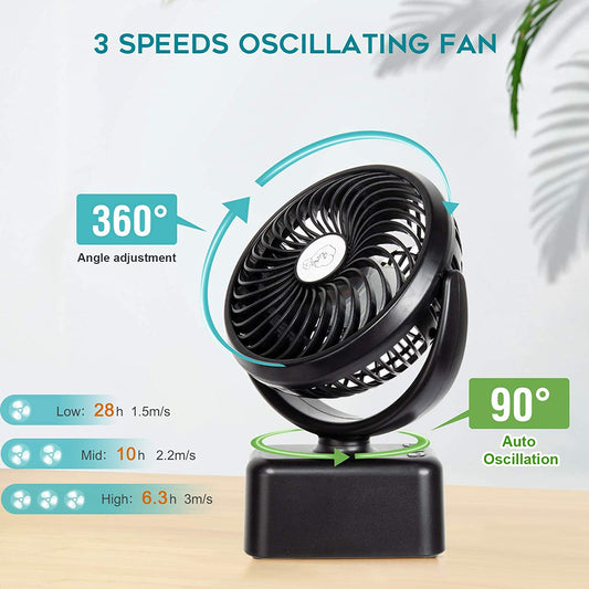 Portable Stroller Camping Fan with LED Light, Oscillation & Built Rechargeable Battery 5000mAh