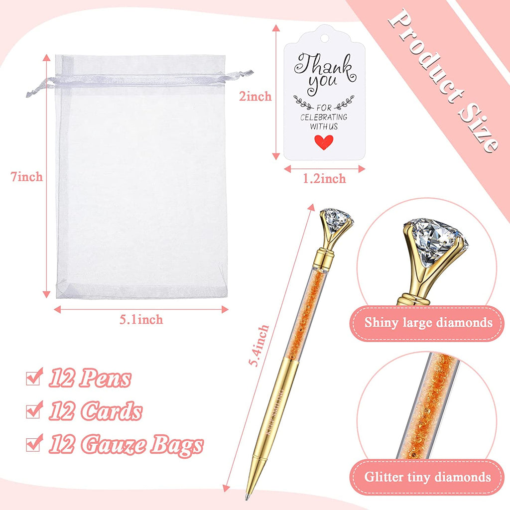 12 Pcs Bling Bling Inspirational Crystal Pen Set Ballpoint Pen Black Ink Gift Pen with Tag Bag