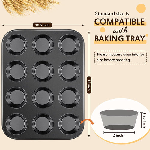 2 Pieces Non Stick 12 Cupcake Pan 200 Pieces Standard Size Baking Cups Greaseproof