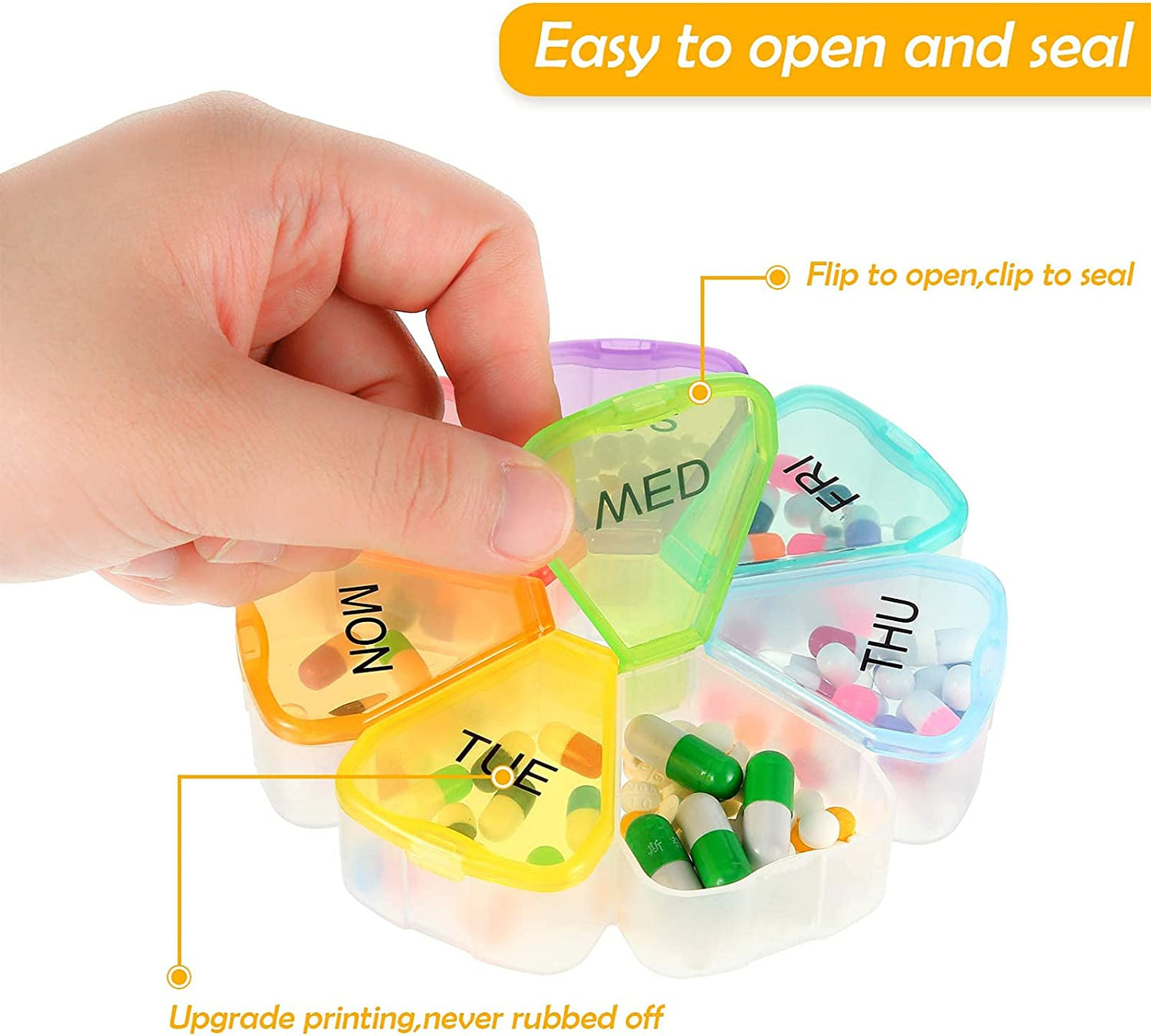 2 Pieces Large Weekly Pill Organizer 7 Day Portable Pill Box Case Medicine Organizer Flower Pill Container