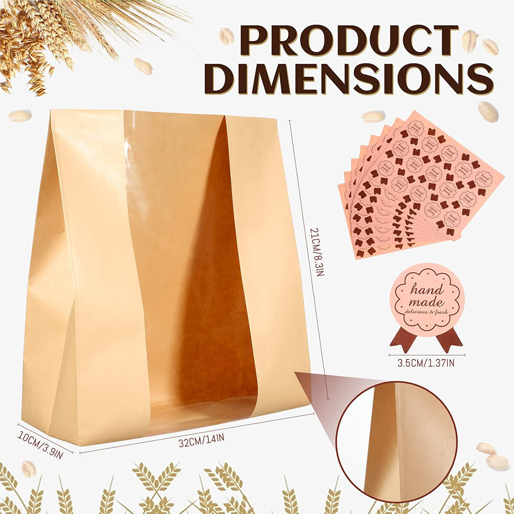 30 Pcs Bakery Bags with Window Large Packing Loaf Bag Paper