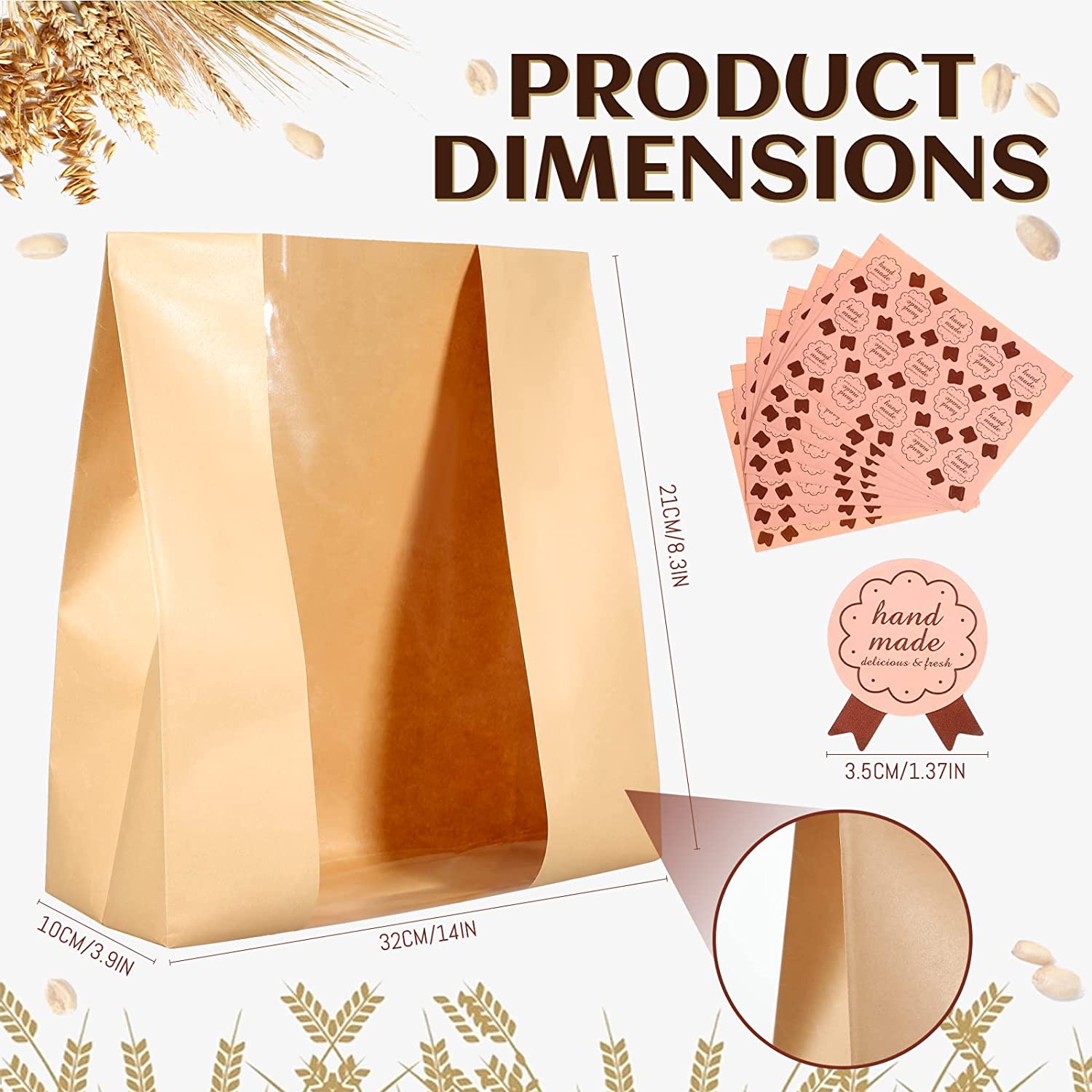 30 Pcs Bakery Bags with Window Large Packing Loaf Bag Paper