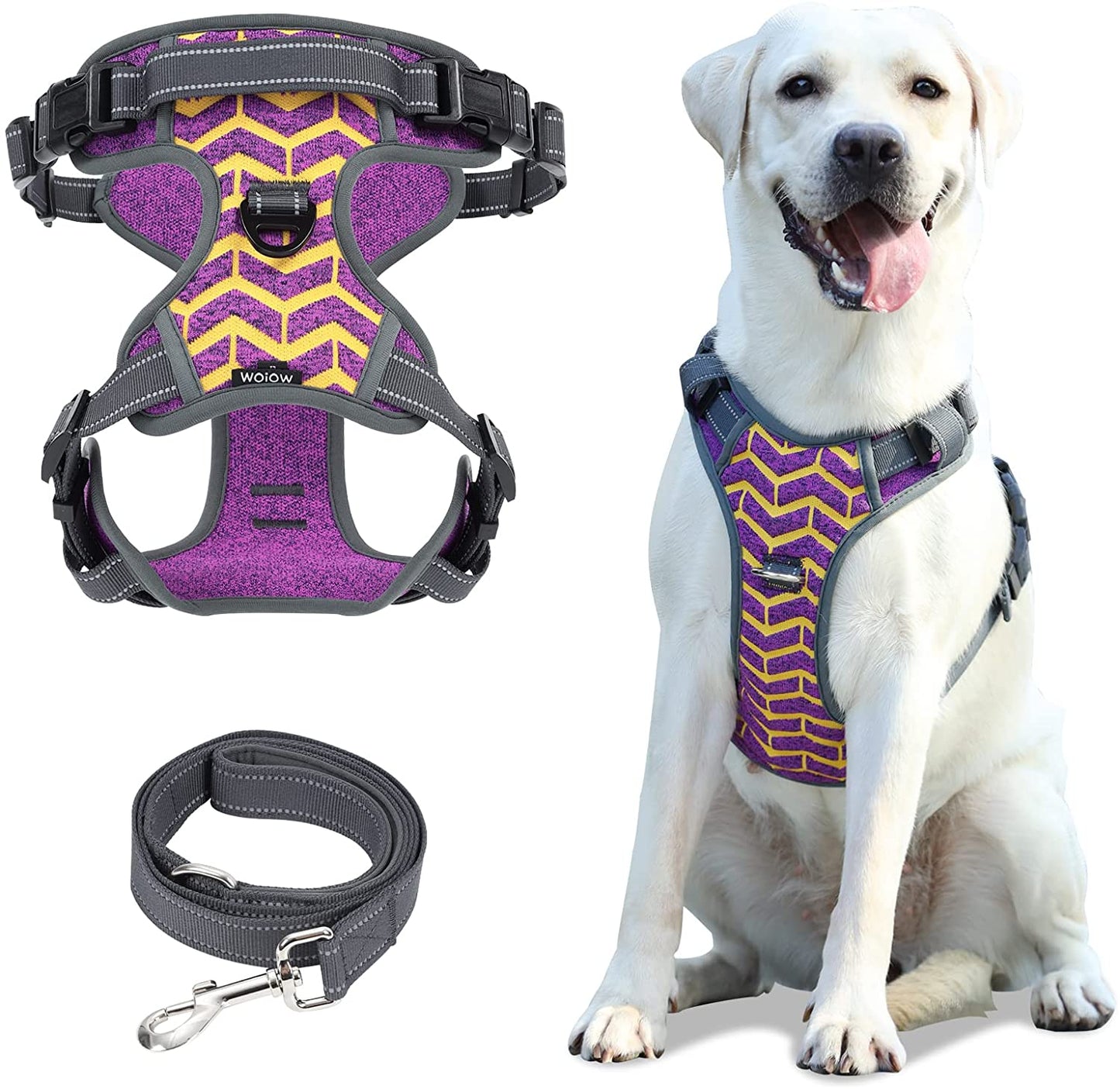 Dog Harness with Rope, 2 Layer Knitted Fabric, No Pull Adjustable Easy Control, Reflective