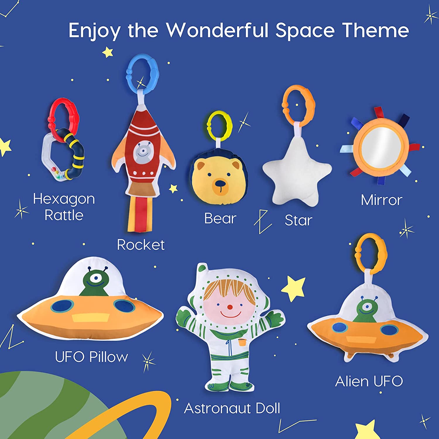 Baby Play Gym Mat, 2 Replaceable Washable Covers Baby Activity Play Mat with 8 Toys, Visual, Hearing, Touch, Cognitive Development for Baby