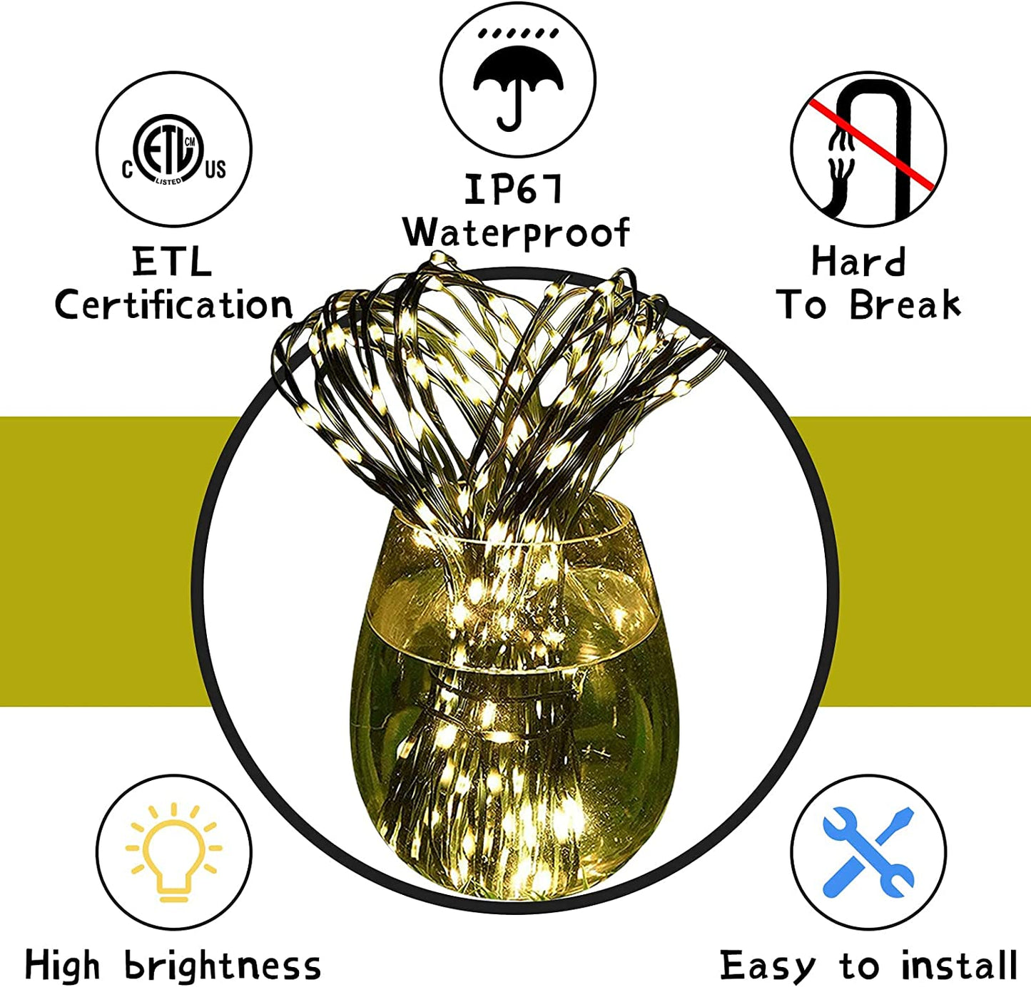 Fairy String Lights Christmas Decoration Lights String Lights for Indoor/Outdoor Waterproof 76ft  200 LED