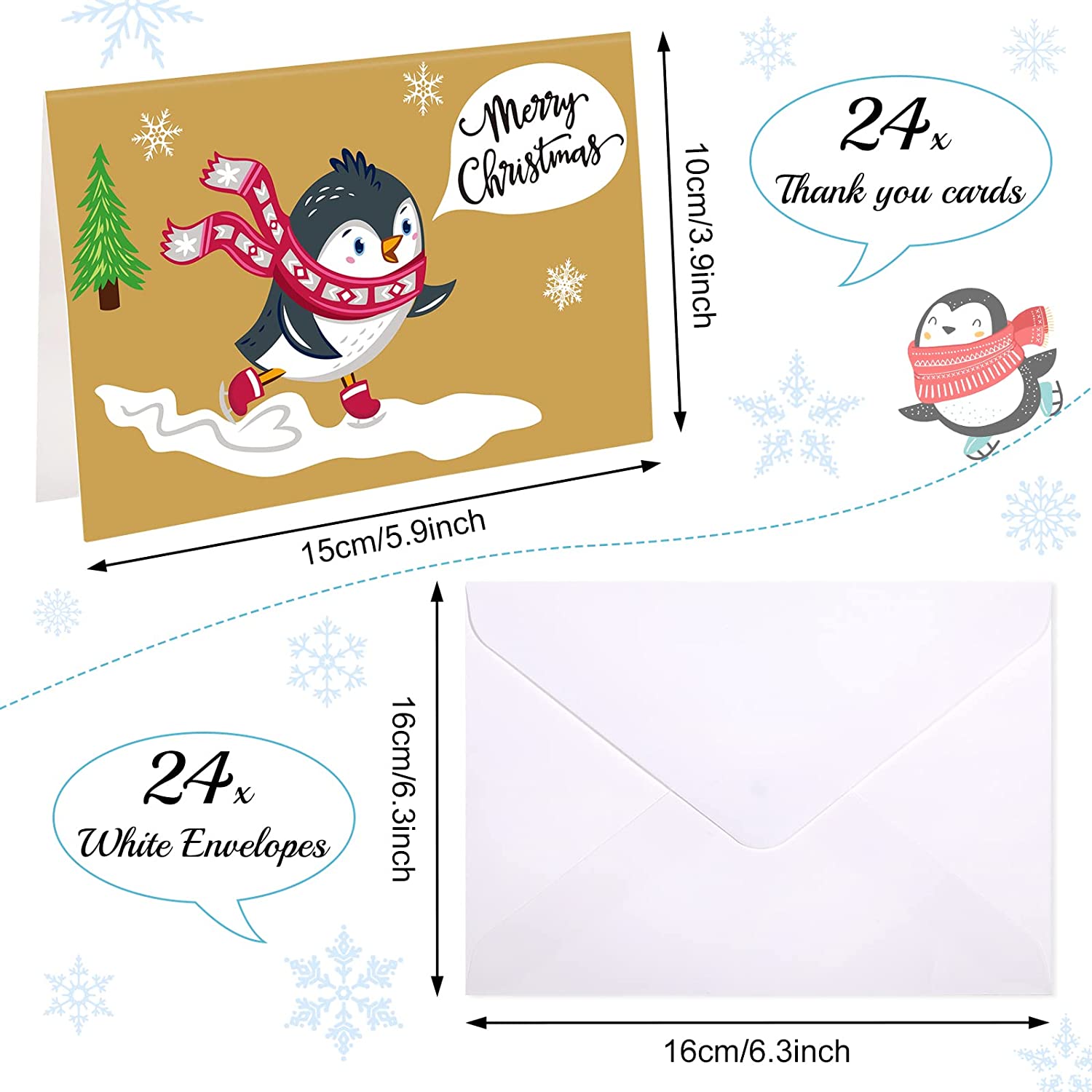 24 Pieces Christmas Gifts Cards for Christmas Season with 24 Envelopes 4 x 6 Inch 8 Designs