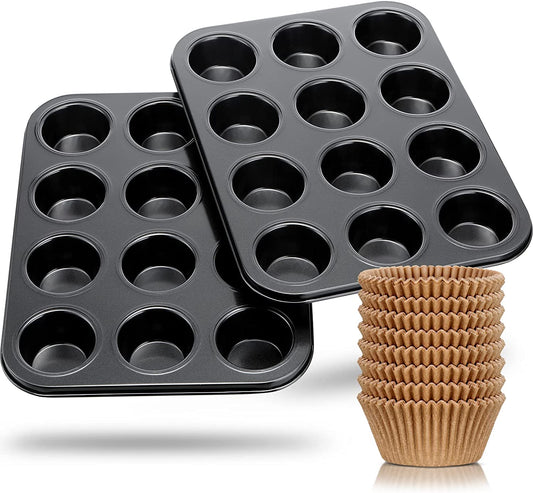 2 Pieces Non Stick 12 Cupcake Pan 200 Pieces Standard Size Baking Cups Greaseproof