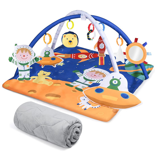 Baby Play Gym Mat, 2 Replaceable Washable Covers Baby Activity Play Mat with 8 Toys, Visual, Hearing, Touch, Cognitive Development for Baby