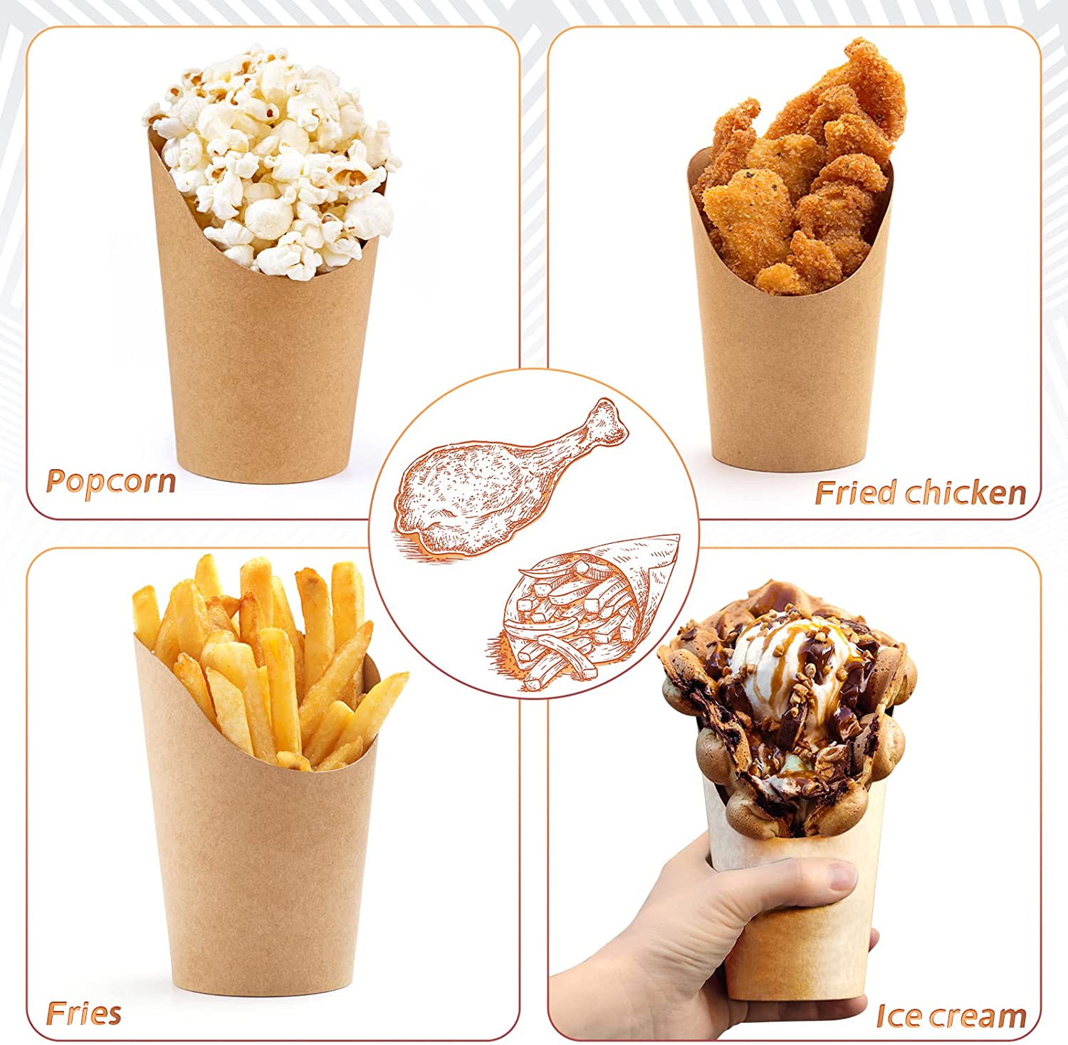 60 Pcs Disposable French Fries Cups Charcuterie Cups, French Fries Holder Cups Baking Waffle Paper Popcorn Boxes