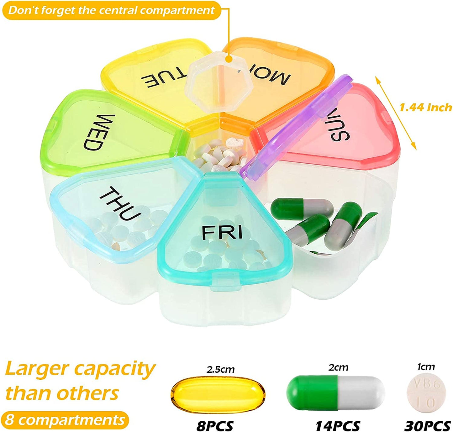 2 Pieces Large Weekly Pill Organizer 7 Day Portable Pill Box Case Medicine Organizer Flower Pill Container