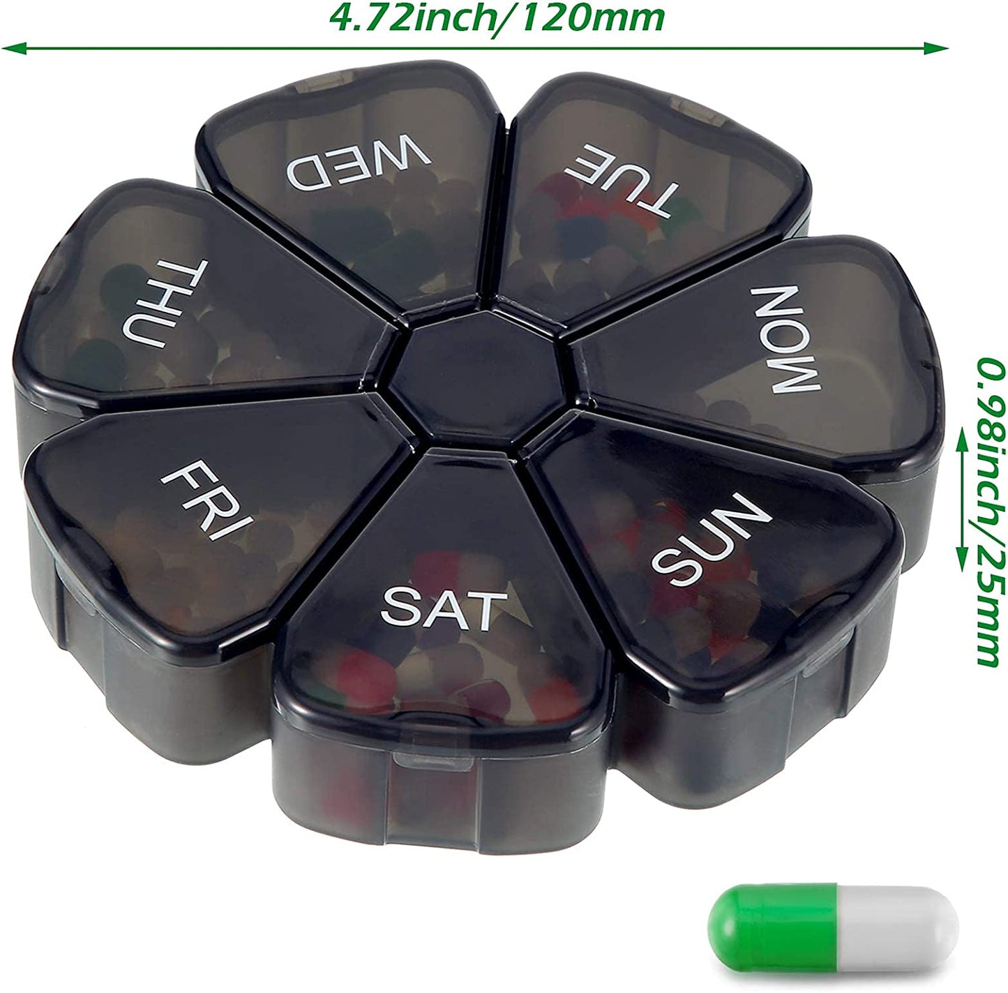 2 Pieces Large Weekly Pill Organizer 7 Day Portable Pill Box Case Medicine Organizer Flower Pill Container