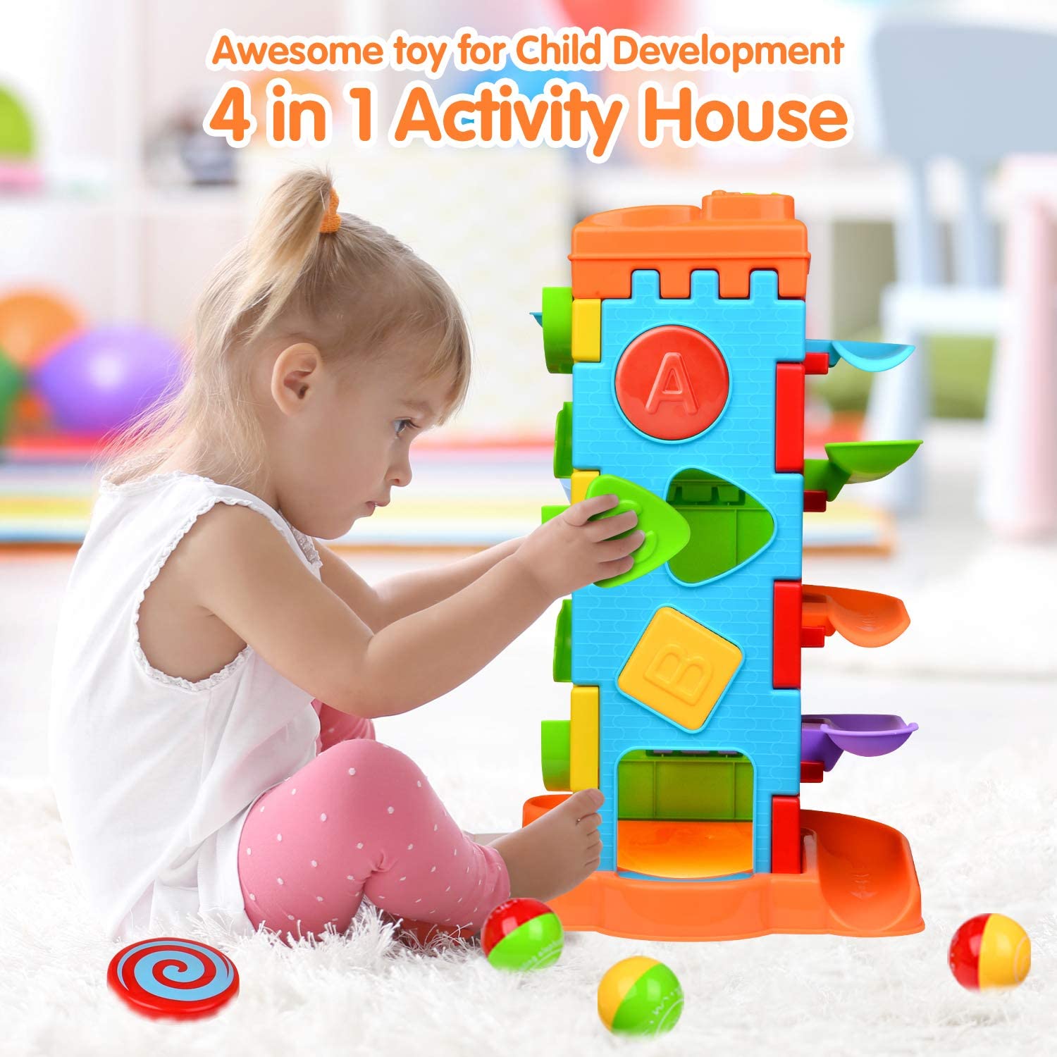 4 In 1 Activity Cube for Toddlers Learning Musical Piano Color Shapes Numbers