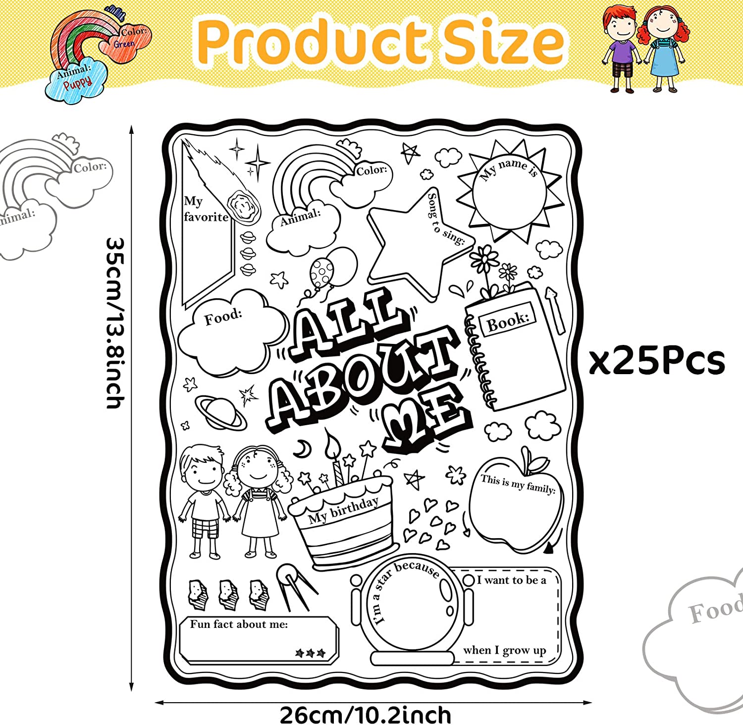 All About Me Student Coloring Posters Fill in Posters (25 Sheets)