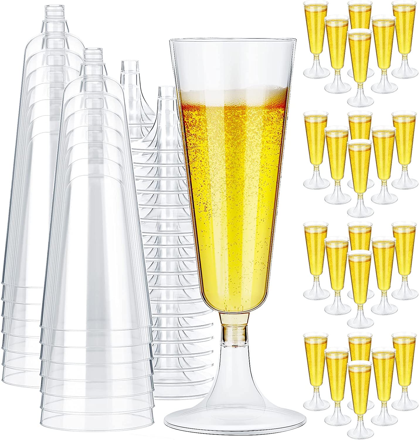 24 Pieces Plastic Champagne Flutes 5 oz Champagne Glasses Clear Plastic Wine Glasses Party Supplies