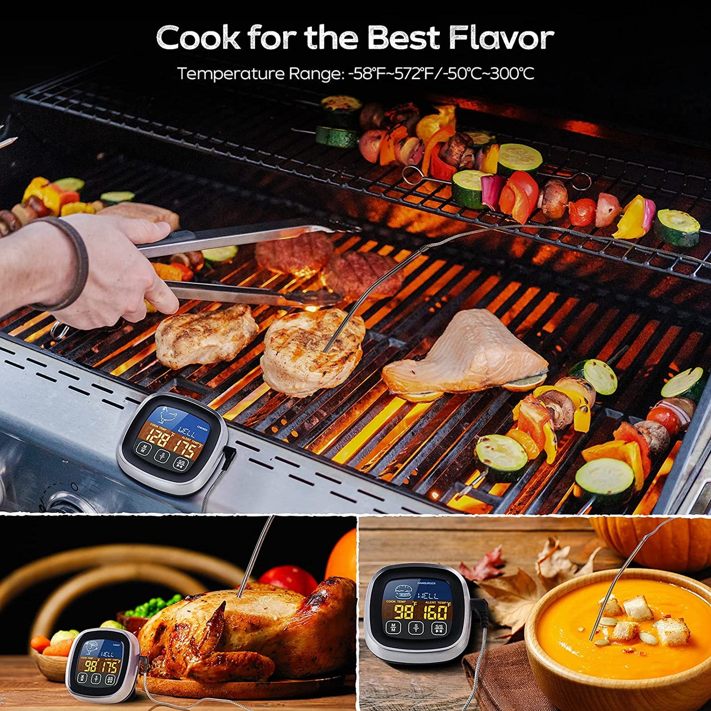 Digital Meat Thermometer Touchscreen LCD Large Display Instant Read Food Thermometer