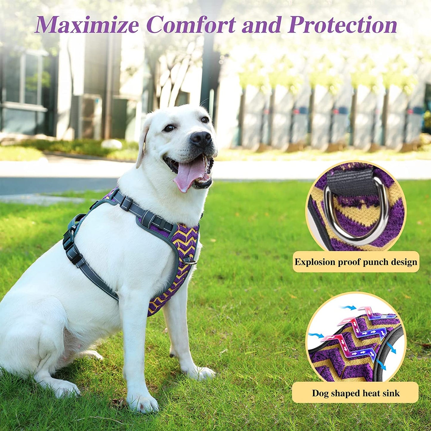 Dog Harness with Rope, 2 Layer Knitted Fabric, No Pull Adjustable Easy Control, Reflective