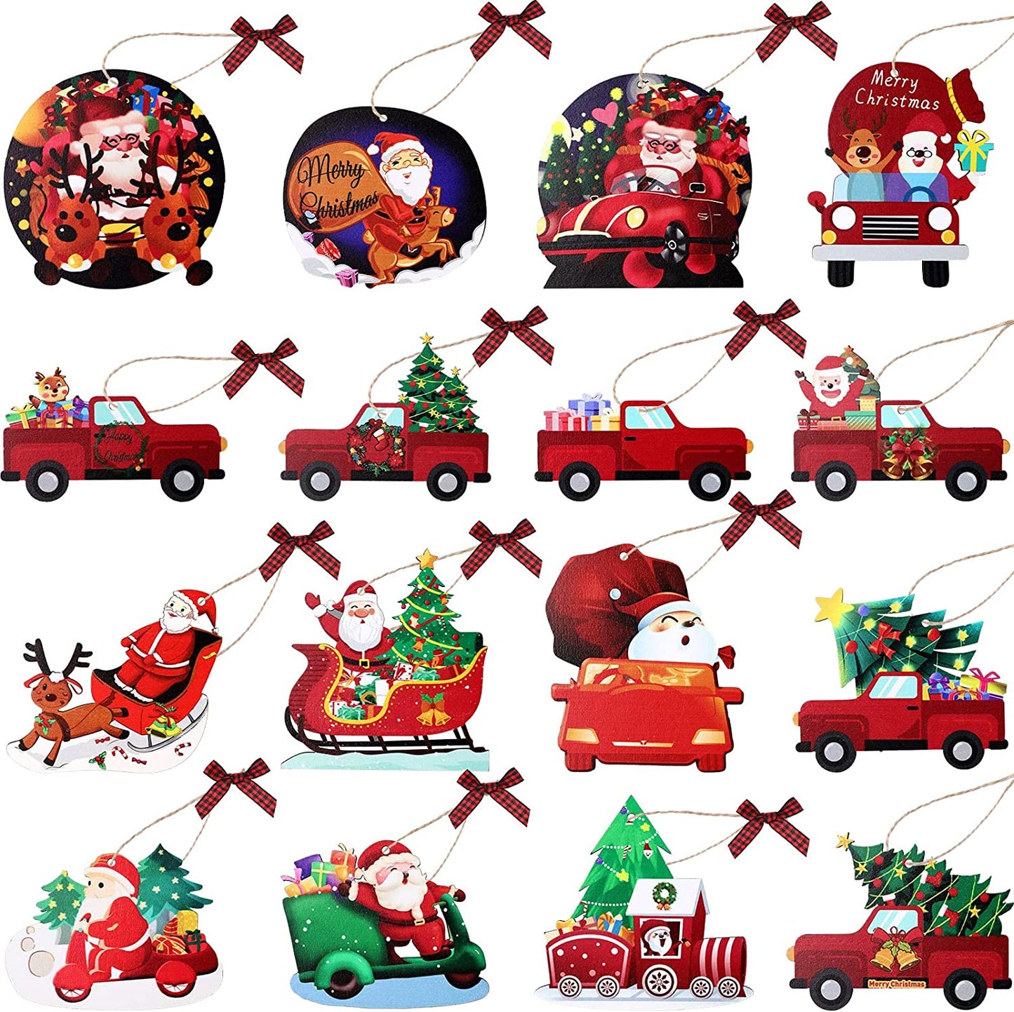 16 Pieces Christmas Wood Truck Ornaments Christmas Red Truck Ornaments Christmas Truck Hanging Crafts Wooden Ornament Xmas Red Truck