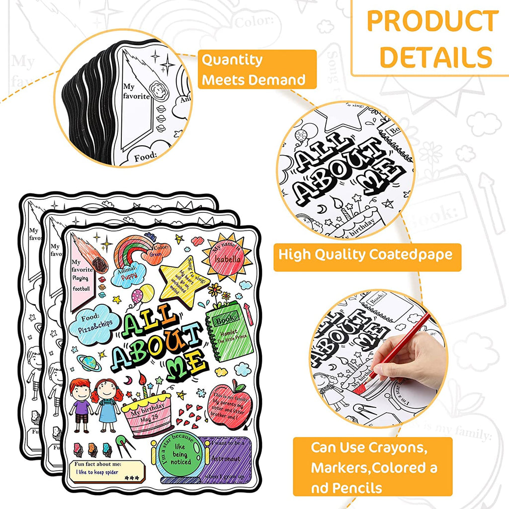 All About Me Student Coloring Posters Fill in Posters (25 Sheets)