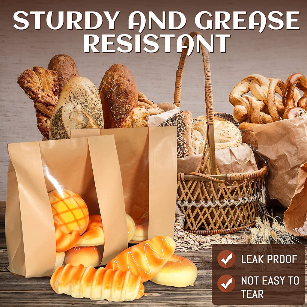 30 Pcs Bakery Bags with Window Large Packing Loaf Bag Paper