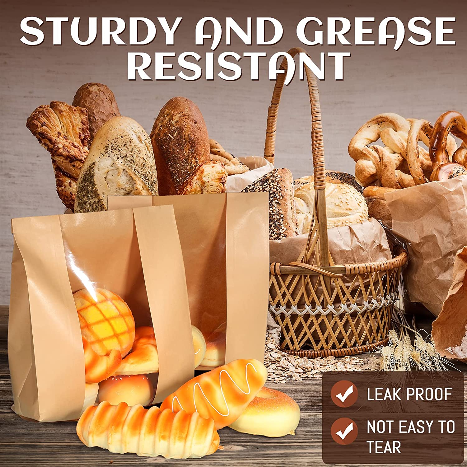 30 Pcs Bakery Bags with Window Large Packing Loaf Bag Paper