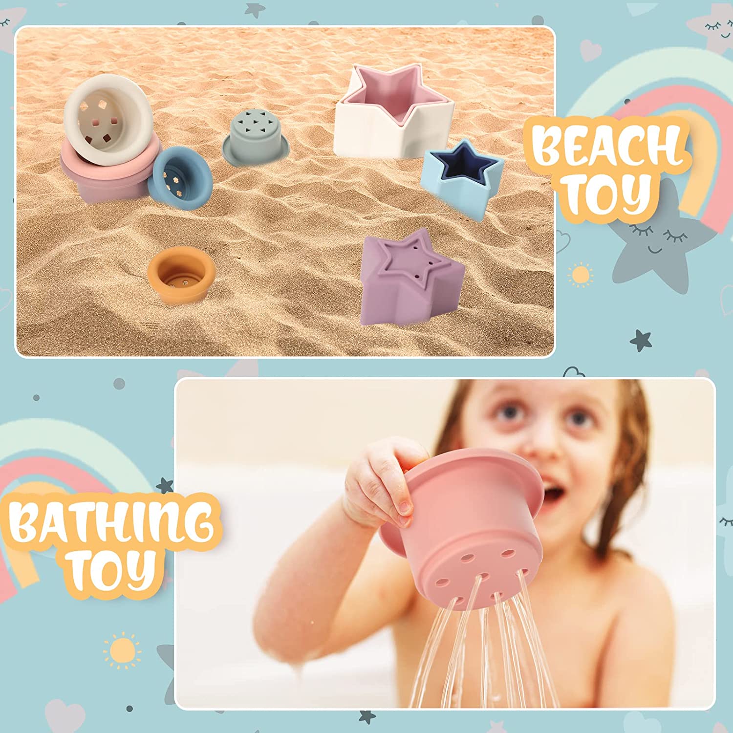 2 Sets Stacking Cups Toy and Nesting Stars Toy, Nesting Cup Montessori Stacking Toy