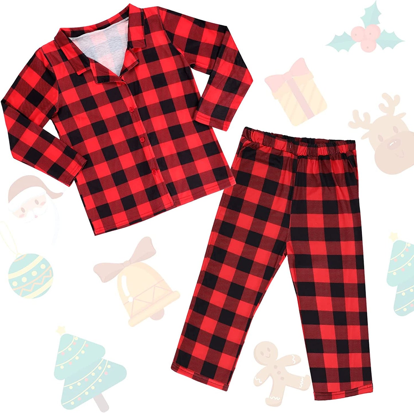 Kids Matching Christmas Pajamas Sets Buffalo Plaid Family Pajamas Long Sleeve