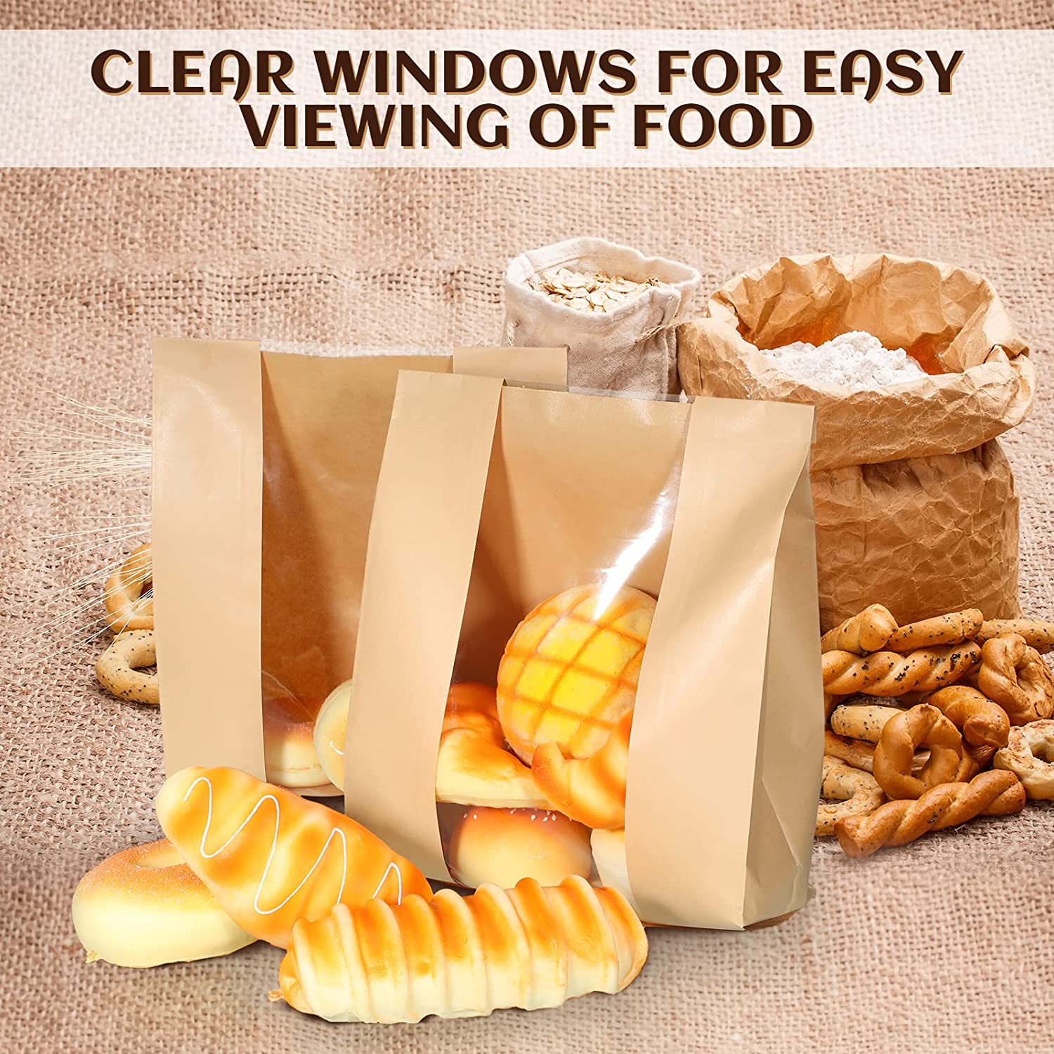 30 Pcs Bakery Bags with Window Large Packing Loaf Bag Paper