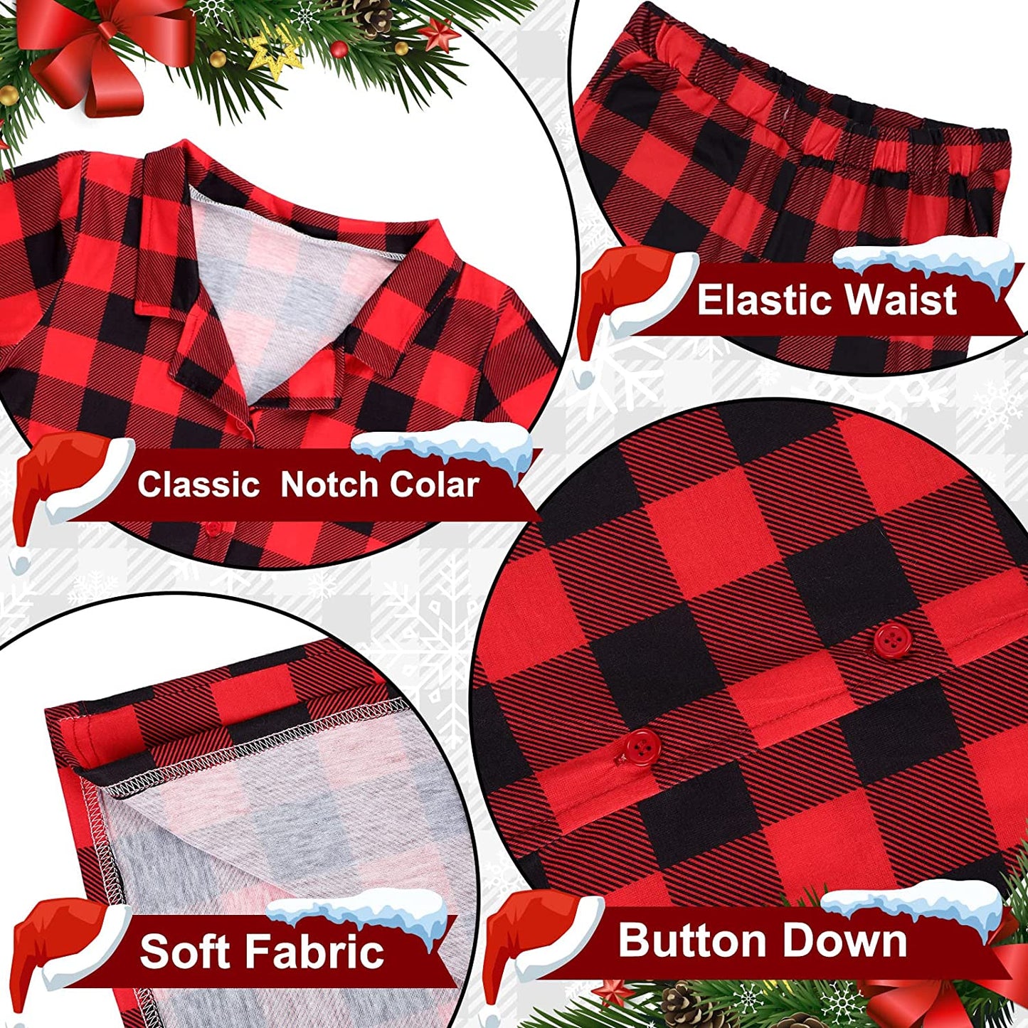 Kids Matching Christmas Pajamas Sets Buffalo Plaid Family Pajamas Long Sleeve