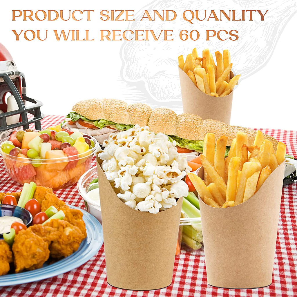 60 Pcs Disposable French Fries Cups Charcuterie Cups, French Fries Holder Cups Baking Waffle Paper Popcorn Boxes