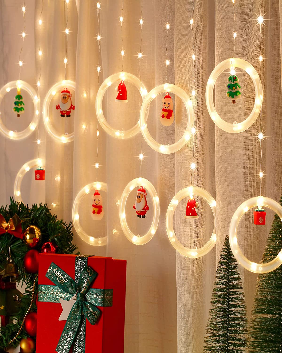 240 Led Lights 19.69 ft Round Santa Fairy String Lights with Cute Flashing Bubble Lights Extendable for Indoor Bedroom